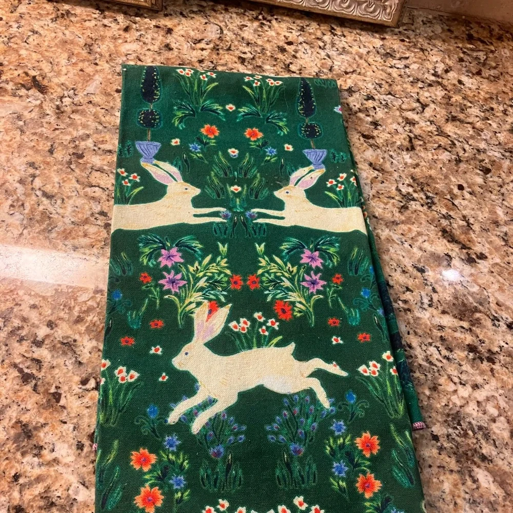 Anthropologie Green Floral Rabbit Tapestry - Picture 1 of 3